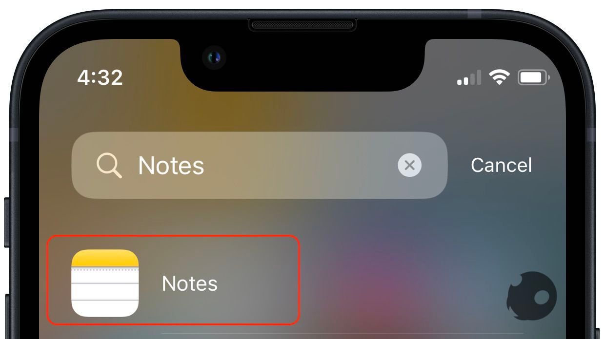 iPhone screenshot showing Notes app