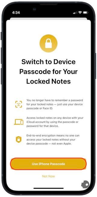 lock notes switching to device passcode splash screen