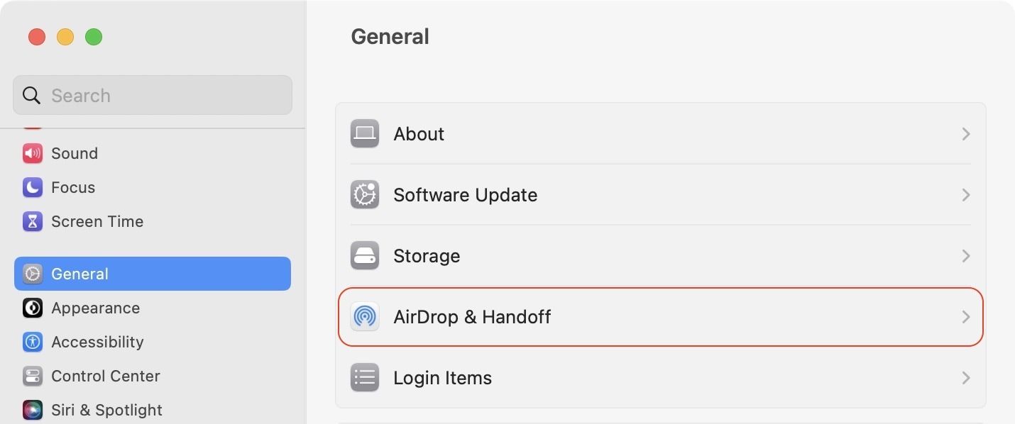 open AirDrop and Handoff