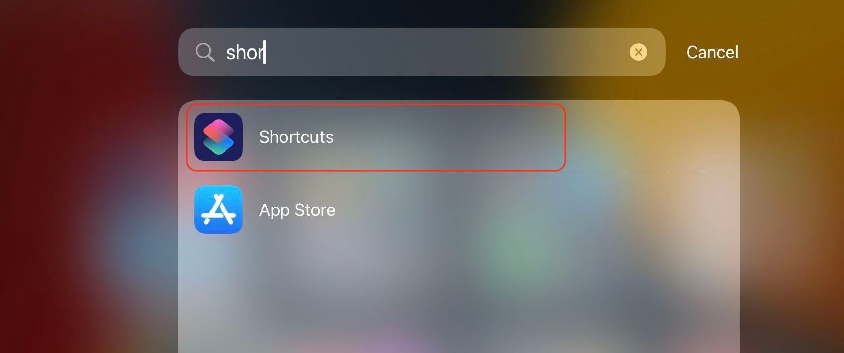 Shortcuts showing in spotlight search