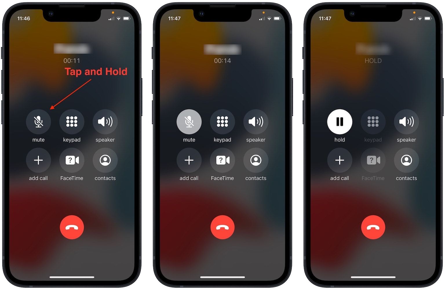 iPhone screenshot showing how to hold a call