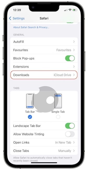 Change Safari default download location to iPhone storage 3