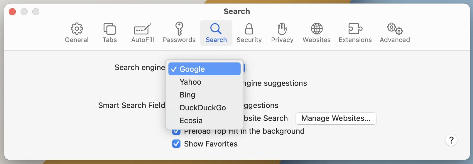 Change the default search engine in Safari on Mac 4
