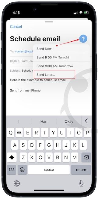 Schedule email on iPhone 2