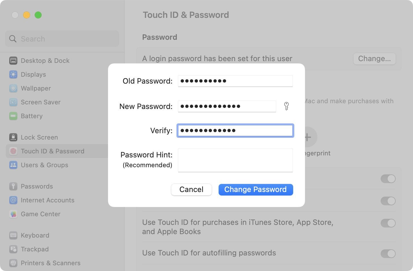 Change Mac login password in macOS Ventura 4