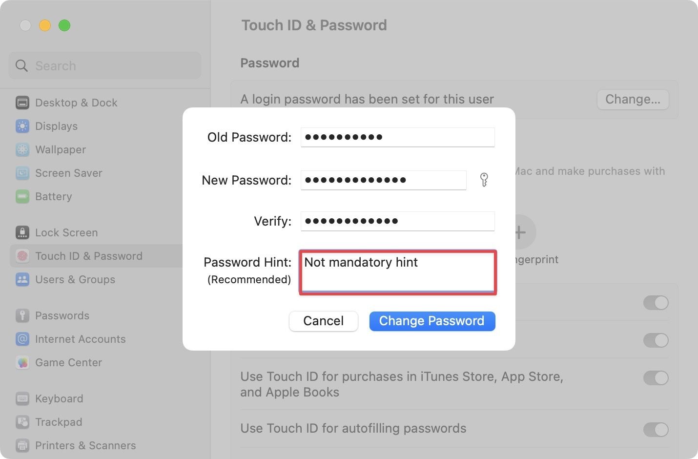 Change Mac login password in macOS Ventura 5