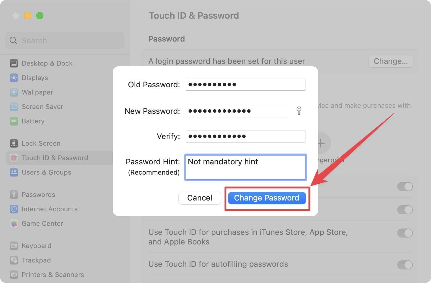 Change Mac login password in macOS Ventura 6