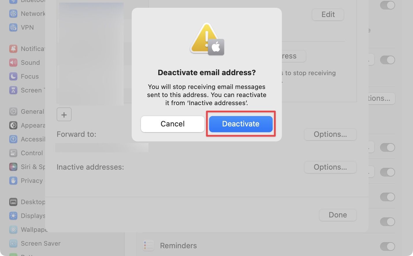 Delete temporary email ID on Mac 3