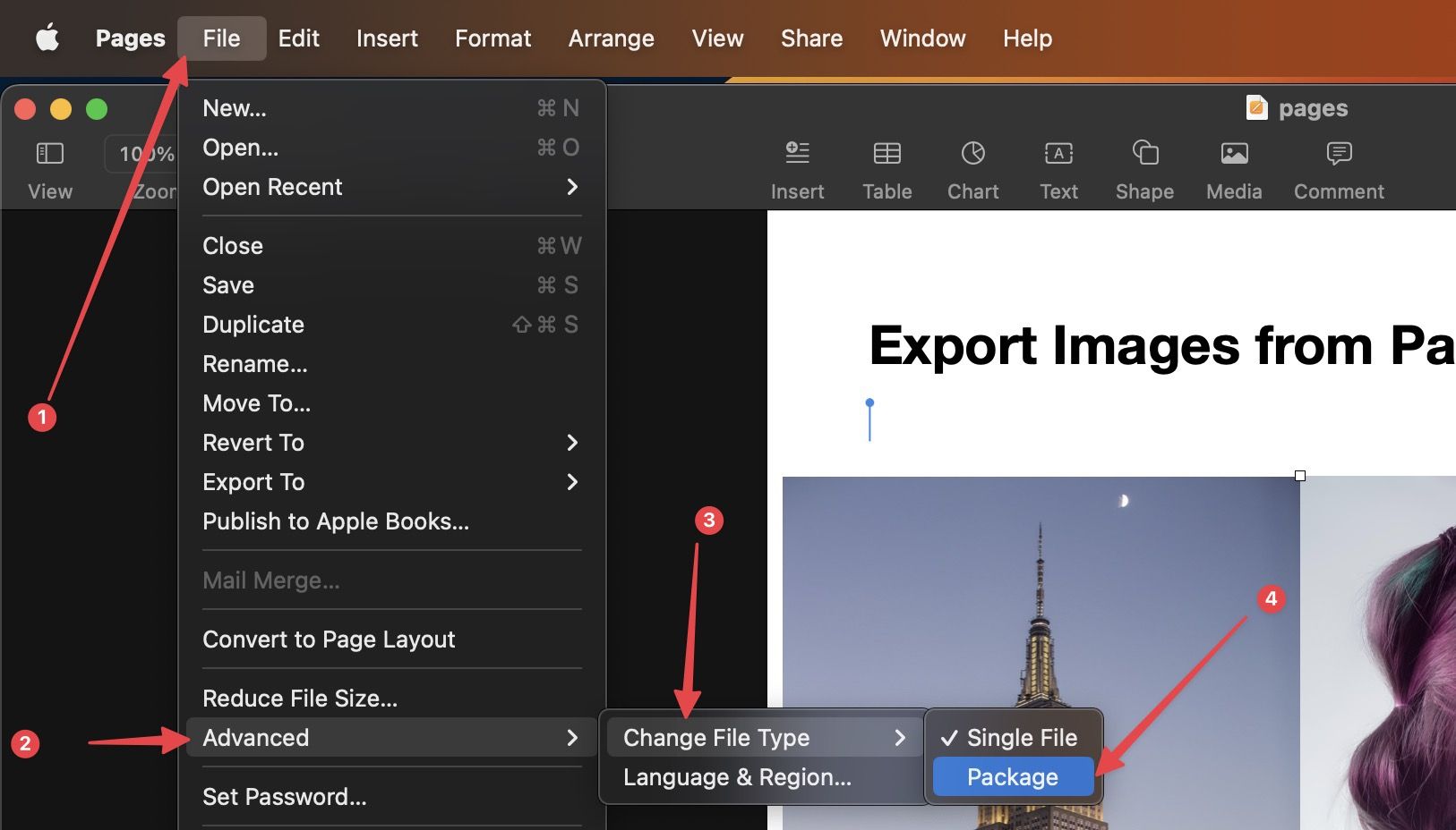 Export all images at once from Pages on Mac 2
