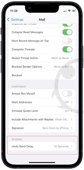 Increase Undo Send delay time on iPhone 2