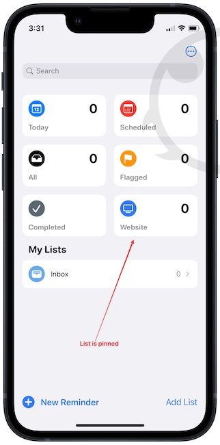 Pin Reminders lists on iPhone 3
