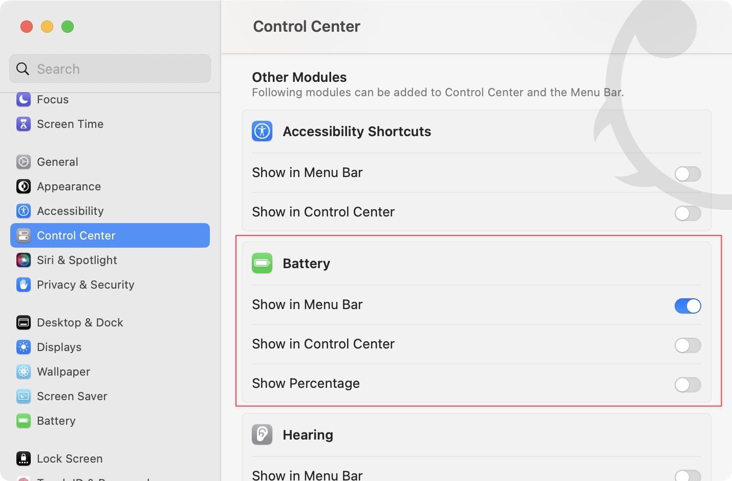 Show battery percentage in Mac Menu Bar in macOS Ventura 3