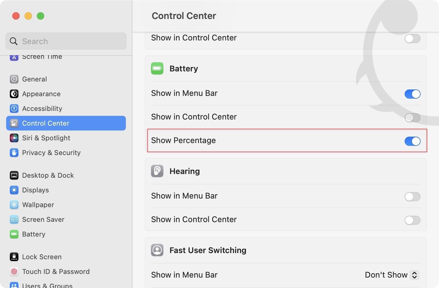 Show battery percentage in Mac Menu Bar in macOS Ventura 4
