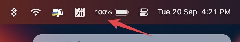 Menu Bar showing battery percentage