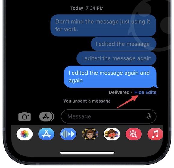 View iMessage edit history on iPhone 4
