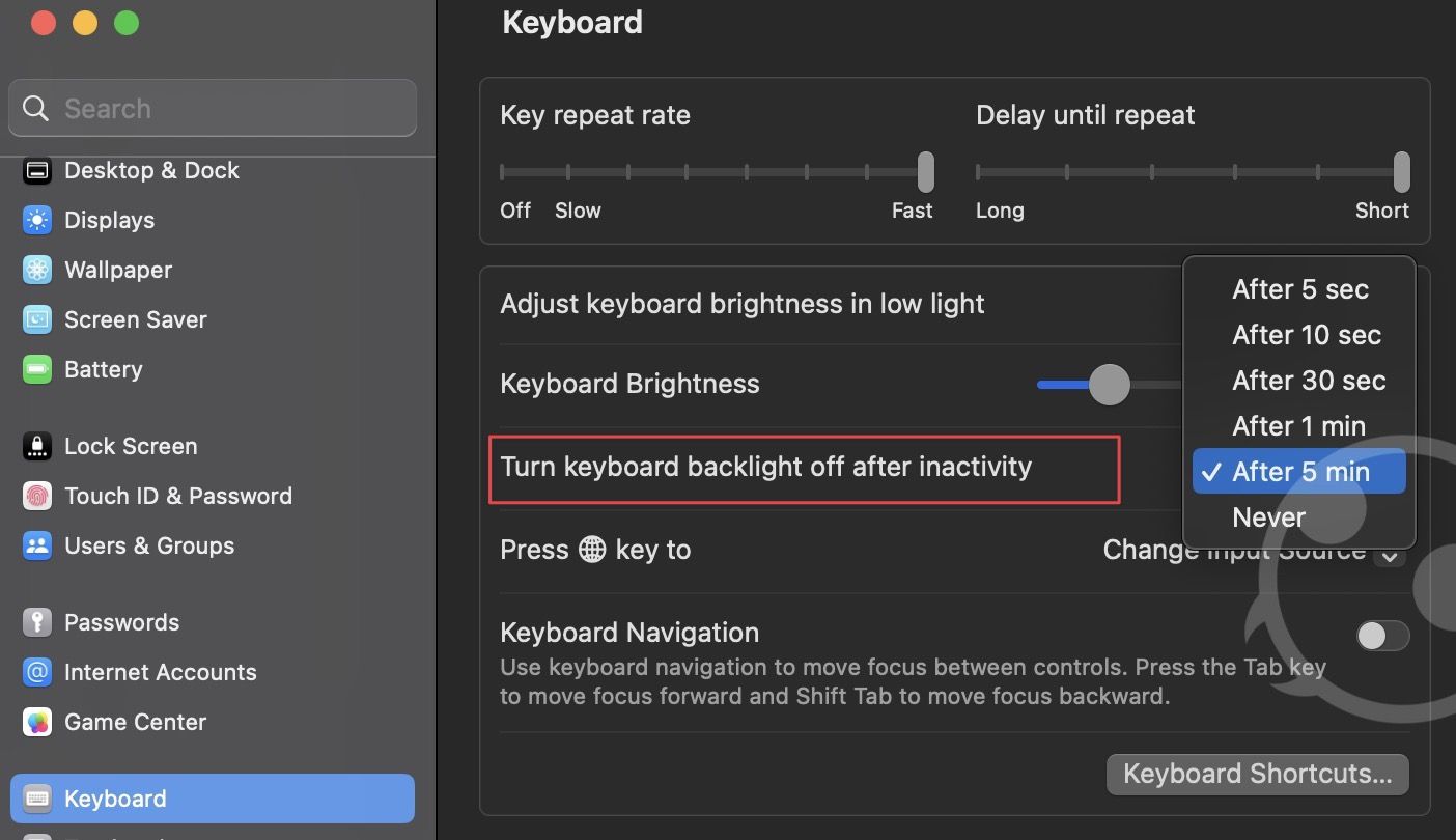 adjust MacBooks keyboard brightness in macOS Ventura 5