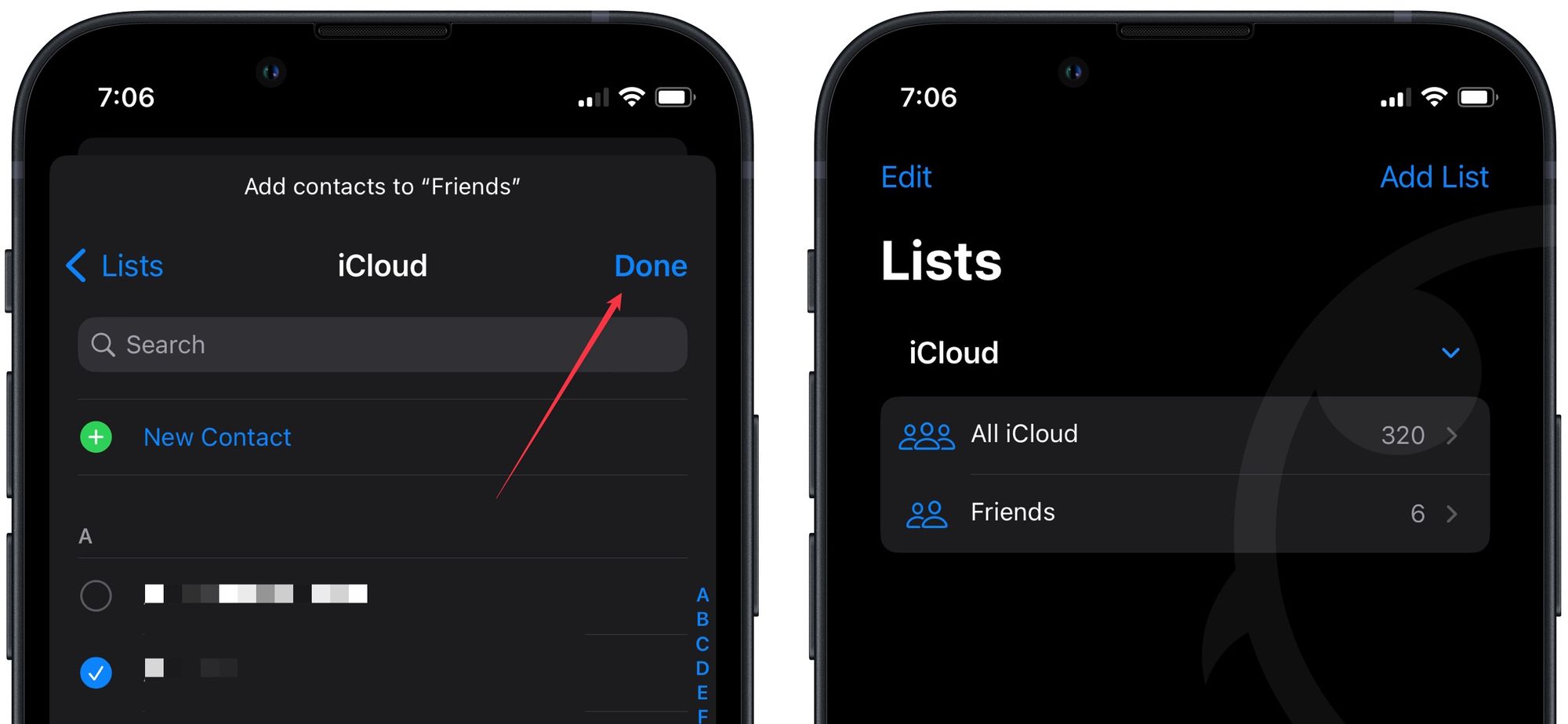 organize iPhone contact in lists 5