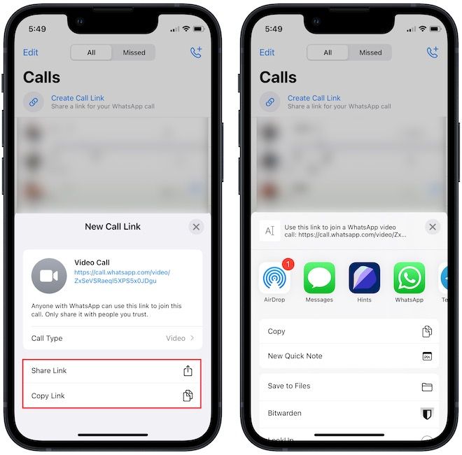Create and share WhatsApp call links on iPhone 4