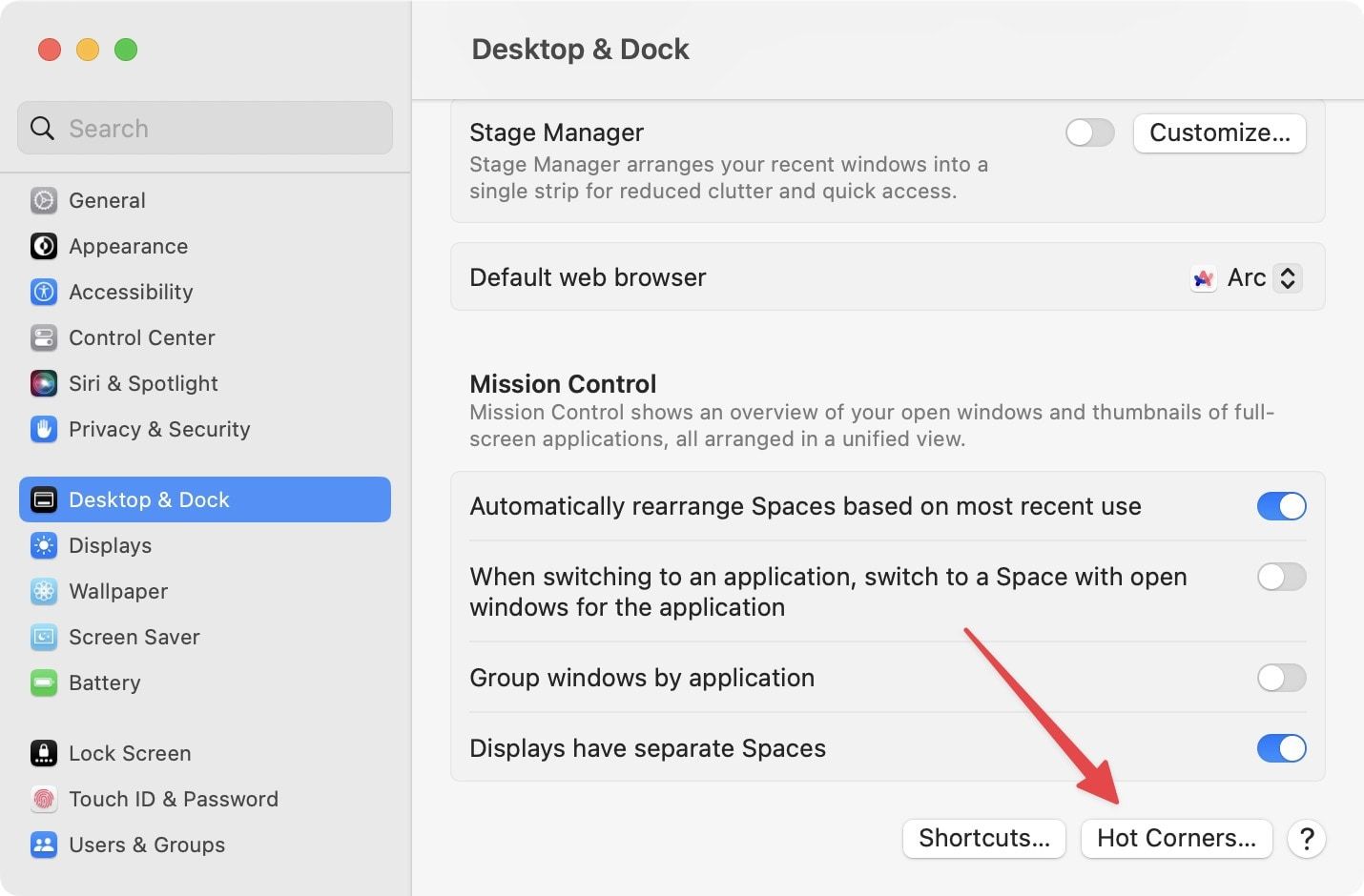 Enable or disable Hot Corners in macOS Ventura 3