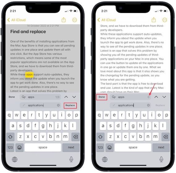 Use find & replace in Apple Notes on iPhone 6