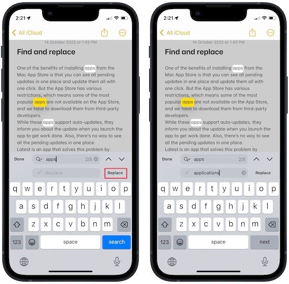 Use find & replace in Apple Notes on iPhone 6