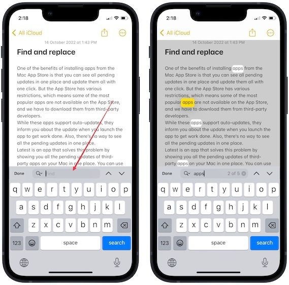 Use find & replace in Apple Notes on iPhone 3