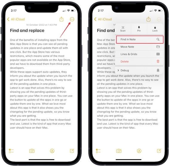 Use find & replace in Apple Notes on iPhone 2