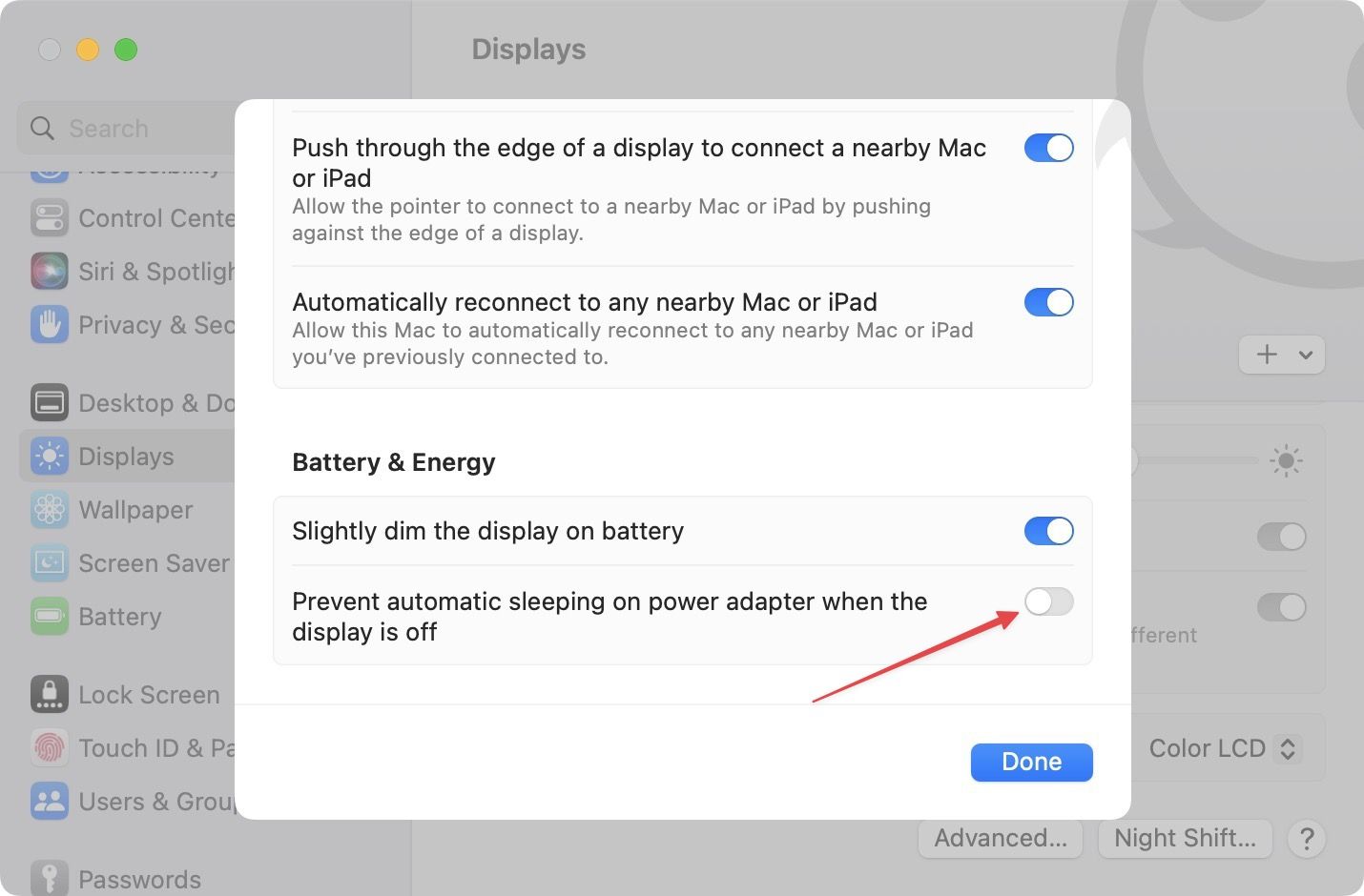 Prevent your Mac from sleeping when the display is off 3
