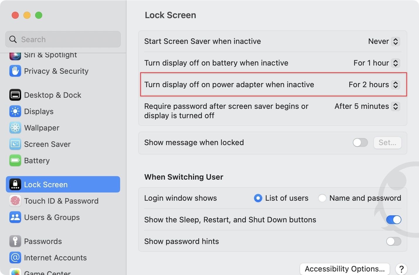 Stop display from turning off in macOS Ventura 5