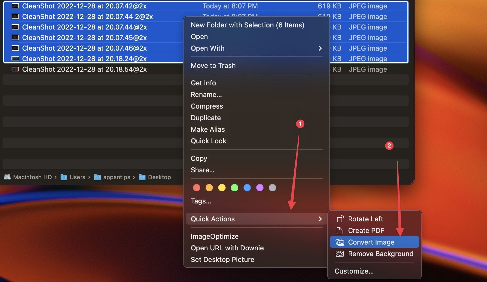 Convert screenshot format using the Quick Actions menu 2