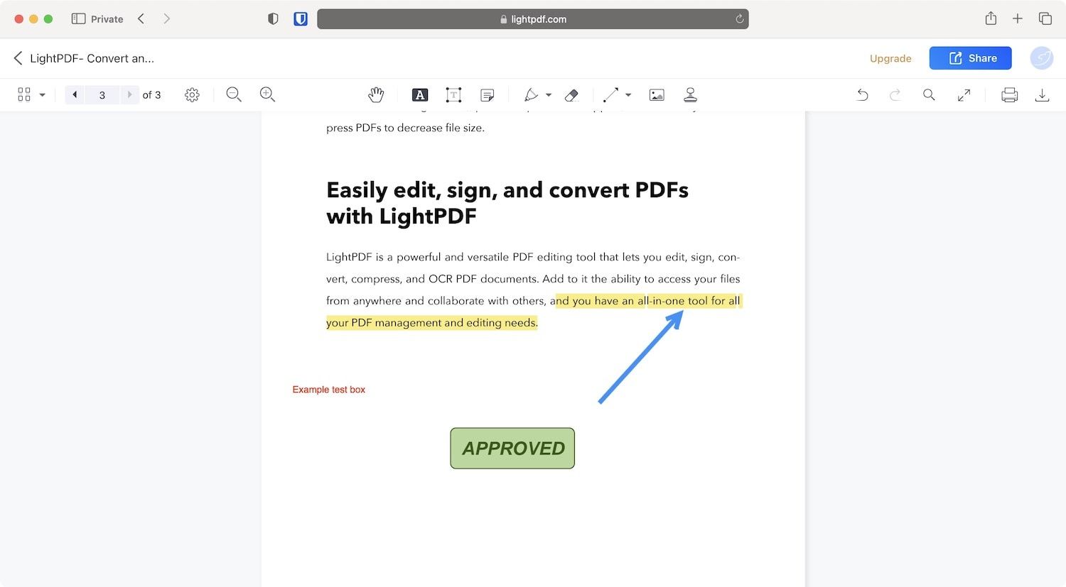 LightPDF document editing screenshot
