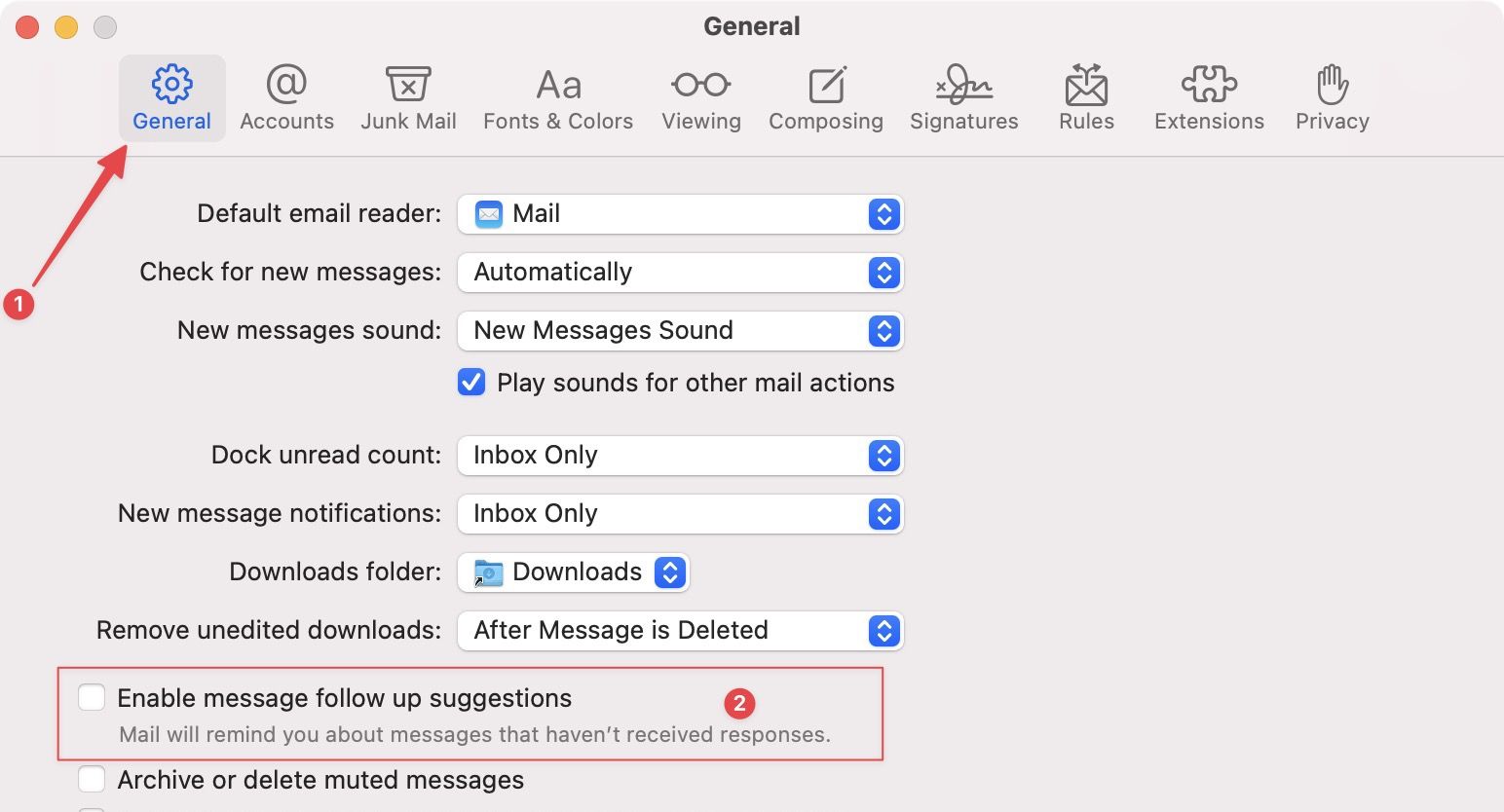 Disable follow up suggestions in Mail on Mac 3