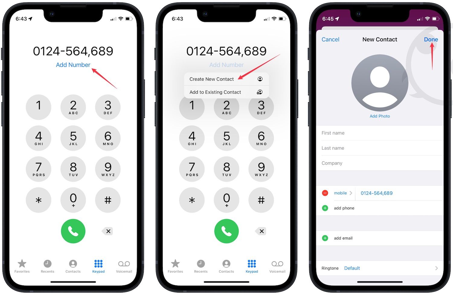 save extension numbers as contacts on iPhone