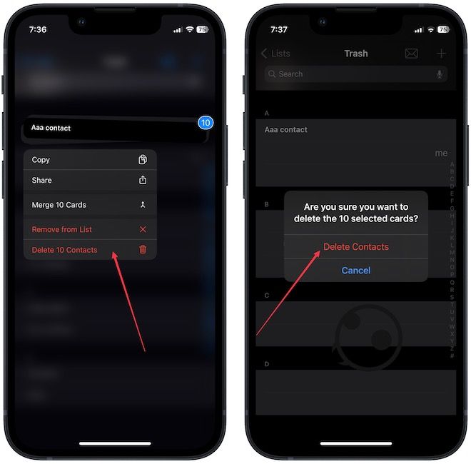 delete multiple contacts on iPhone 8