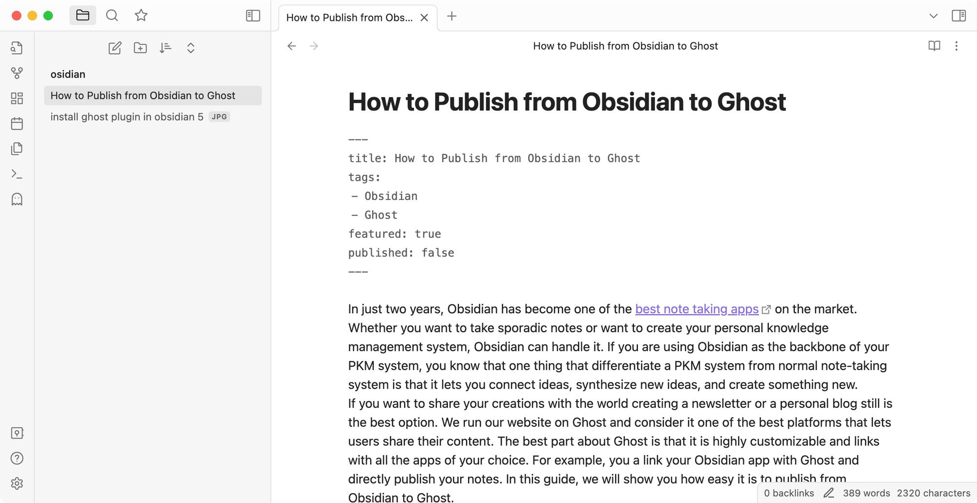 Publish Obsidian notes online using Ghost CMS 2