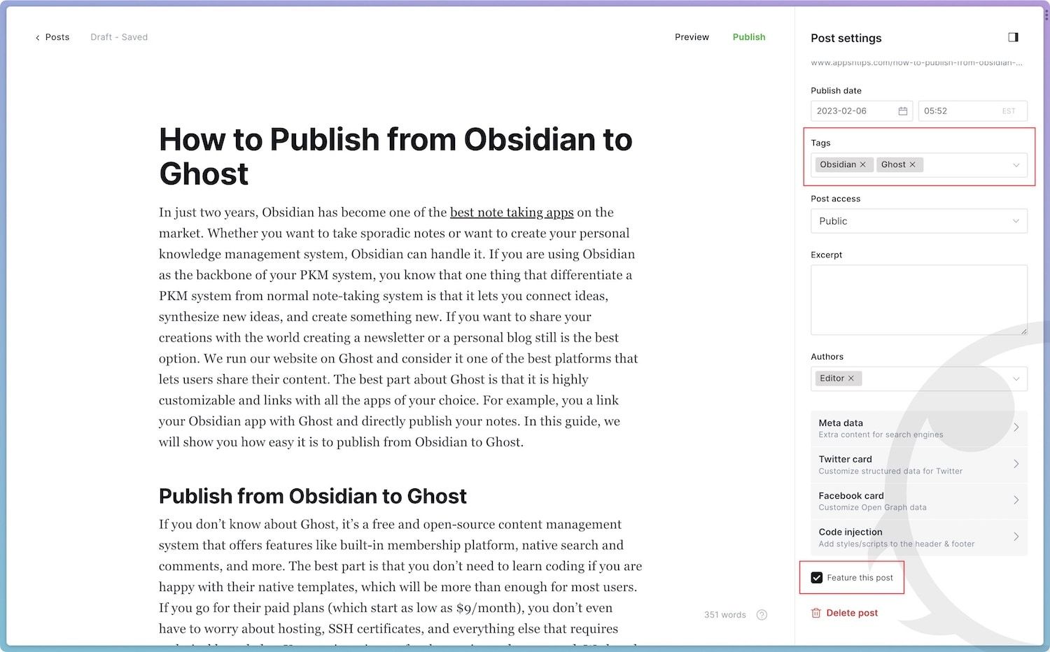 Publish Obsidian notes online using Ghost CMS 4