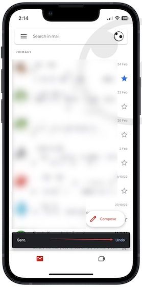 Undo send email in gmail mobile app
