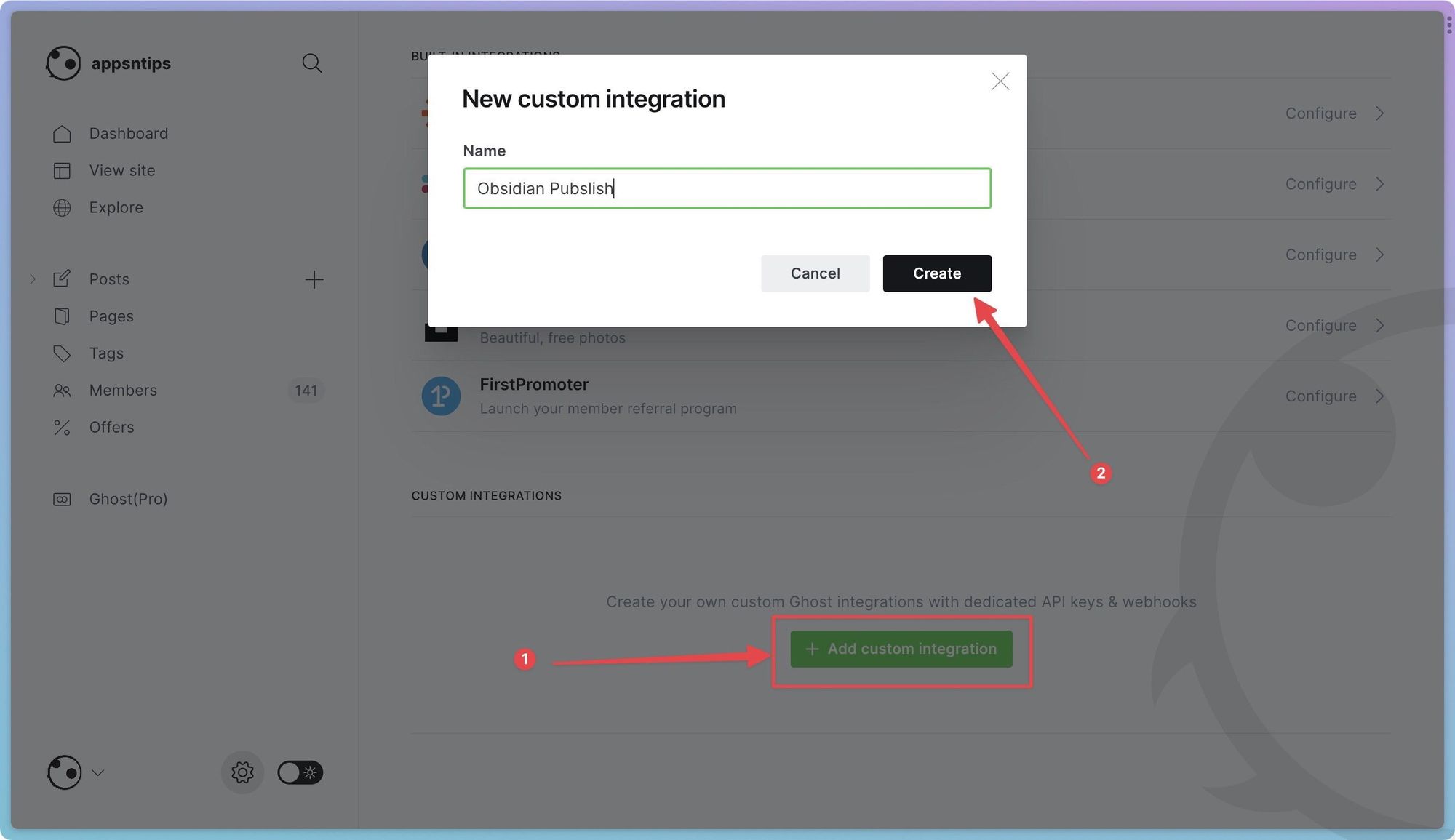 creating api key in ghost 3