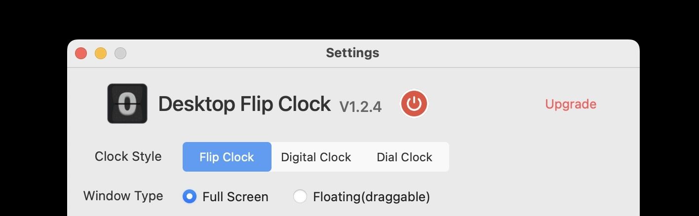 desktop flip clock preferences screenshot showing types of clocks