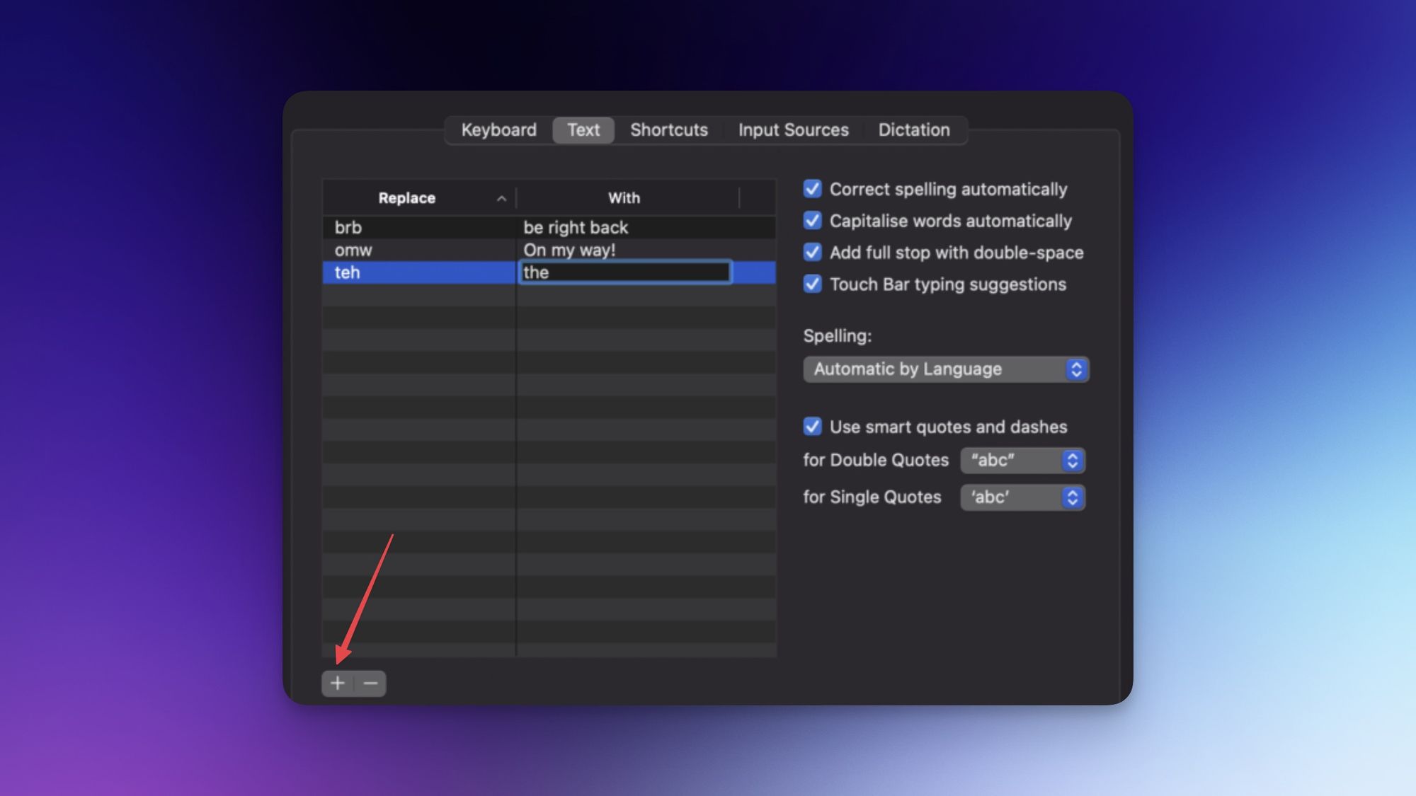 text replacement feature macOS Monterey