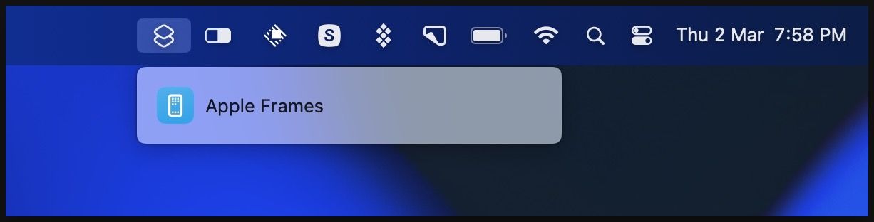 Apple Frame shortcut in menu bar