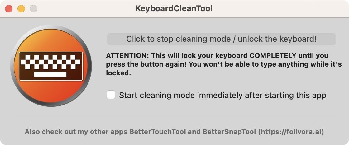 KeyboardCleanTool turned on