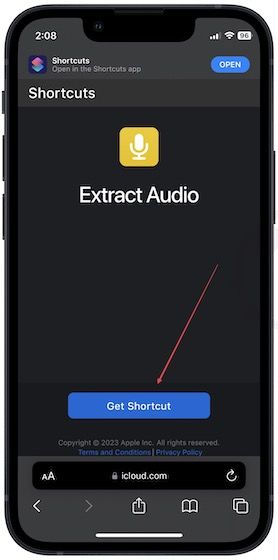 Extract audio shortcut
