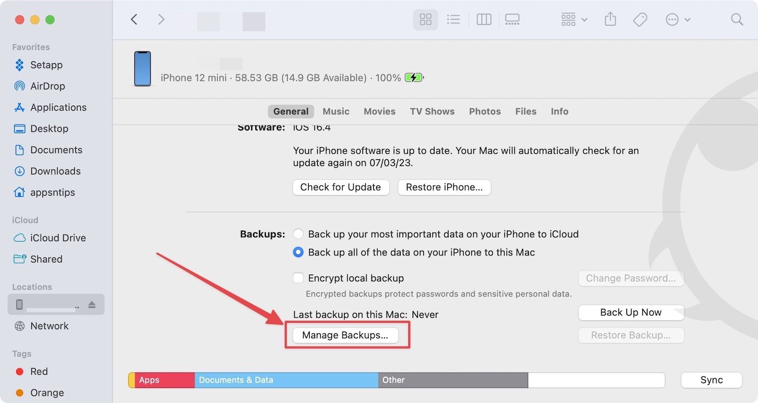 Mange iPhone backups on Mac screenshot