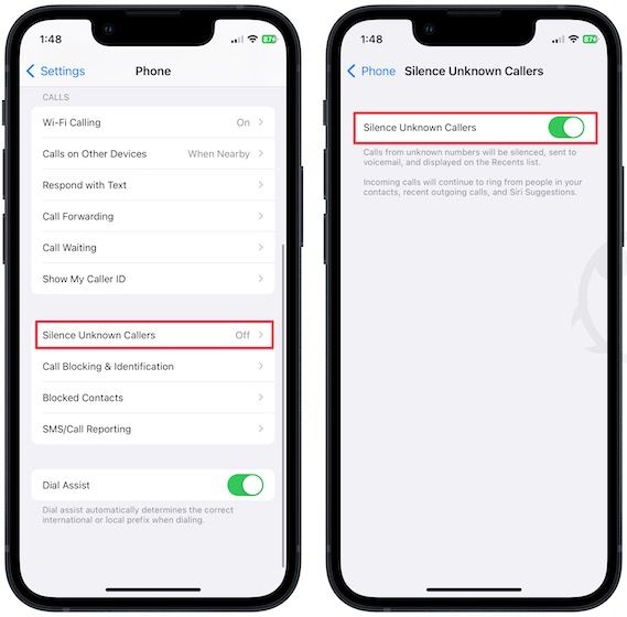 Silence Unknown Callers Feature
