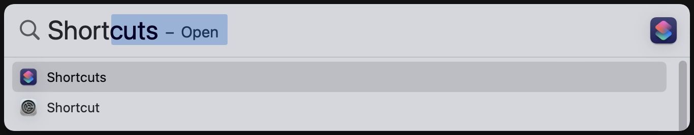 Spotlight launching shortcuts app