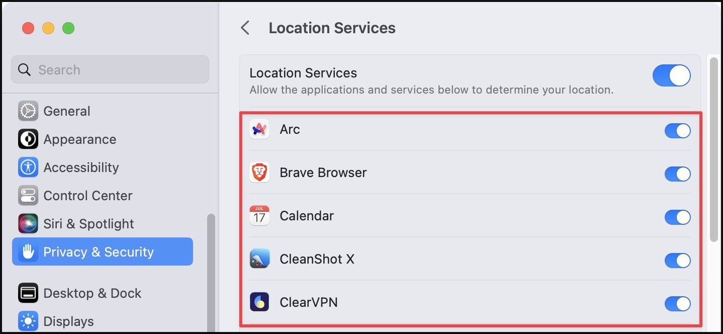 Stop Mac apps from accessing your location 1