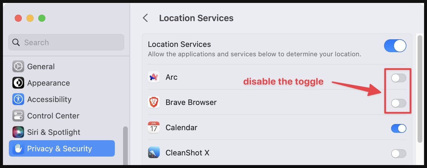 Stop Mac apps from accessing your location 2