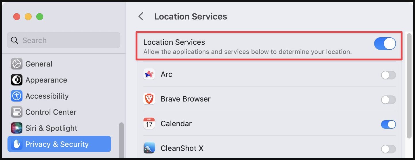 Turn on location services in macOS Ventura 4