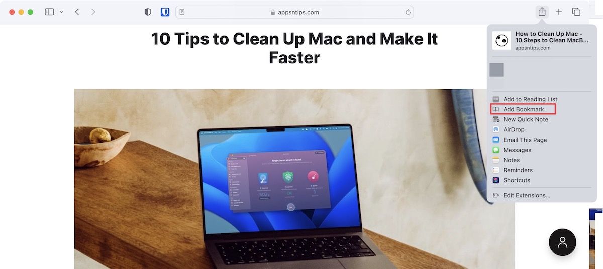 Use the Share Menu to Add Websites to Favorites on Mac 2